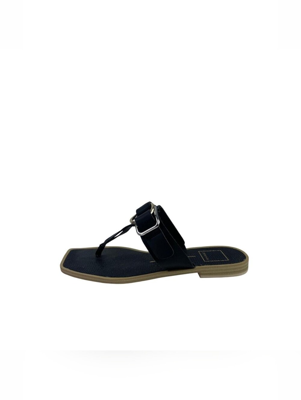Dolce Vita Black Leather Thong Sandals with Silver Rings